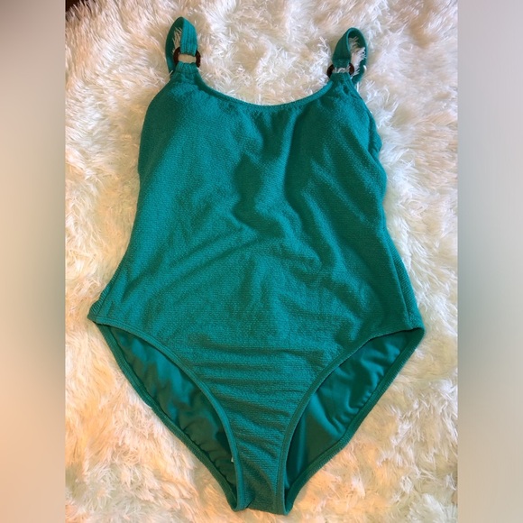 Shade & Shore Turquoise Textured Swimsuit - Picture 10 of 11